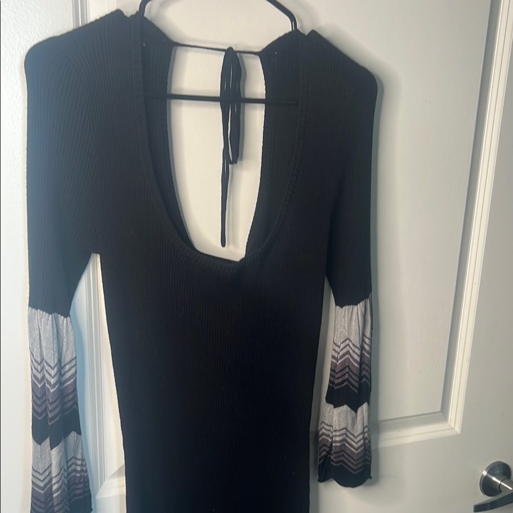 Say What? Black and Gray Bodycon Dress with Bell Sleeves